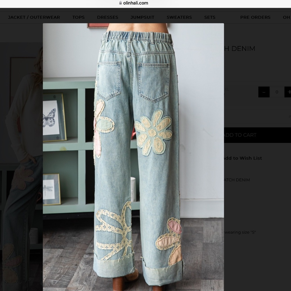 OLI AND HALI “ The Garden “ Oli & Hali Wide Leg Flower Patch Jeans BR53 - Picture 7 of 7